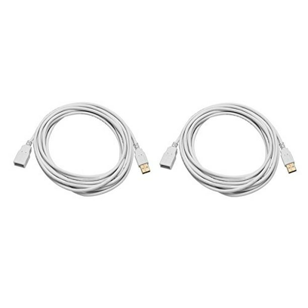 White eDragon 2 Pack USB 2.0 A Male to A Female Extension 28/24AWG Cable 6 Feet Gold Plated 